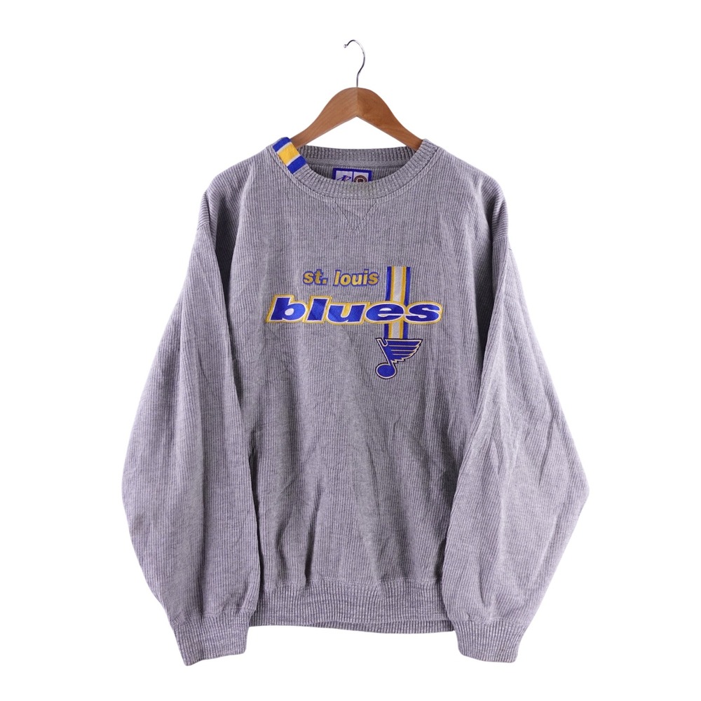 Vintage Mens XL Logo Athletic St Louis Blues NHL Sweatshirt Grey Ribbed Knit